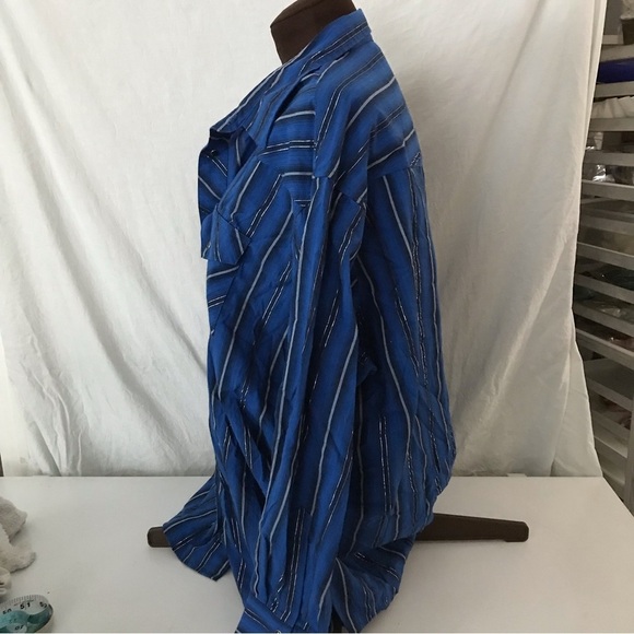 Wrangler Western Premium Snap Button Shirt Size 2XL Blue and Silver Stripes EUC - Picture 8 of 14